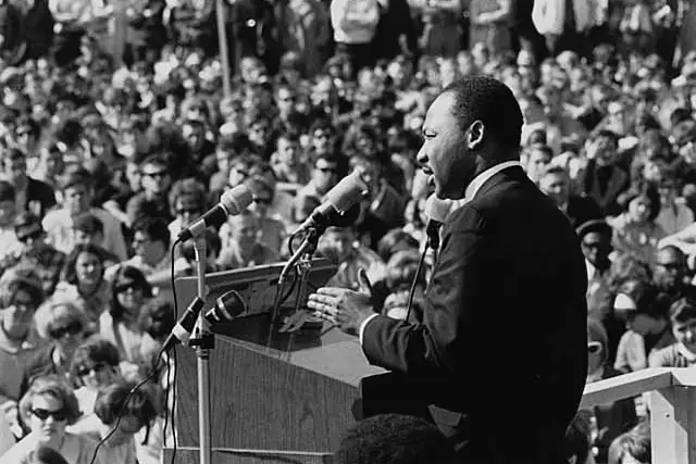 Martin Luther King, Jr. speaks at a rally against the Vietnam War in 1967.